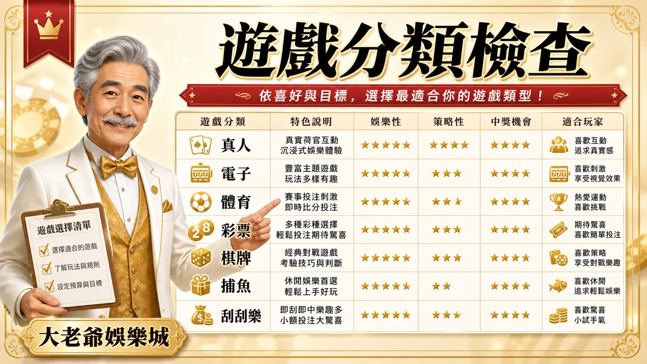 大老爺娛樂城七大遊戲類型檢查圖